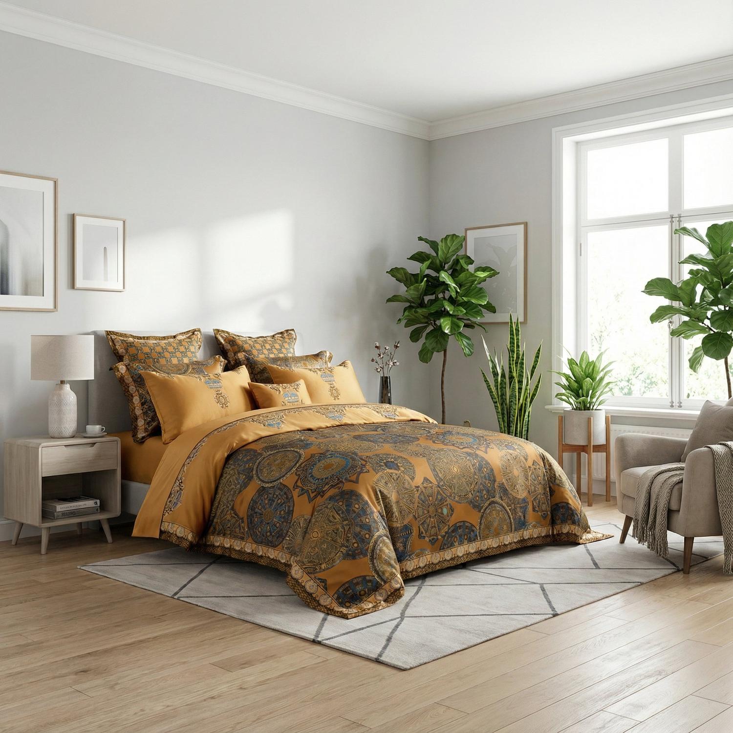 エジプト猫 刺繍入り サテン綿 寝具セット コレクション