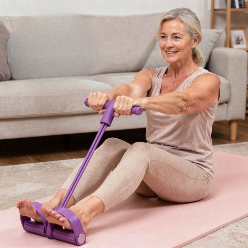 Motståndsbandset med ergonomiska handtag för träning hemma och på språng