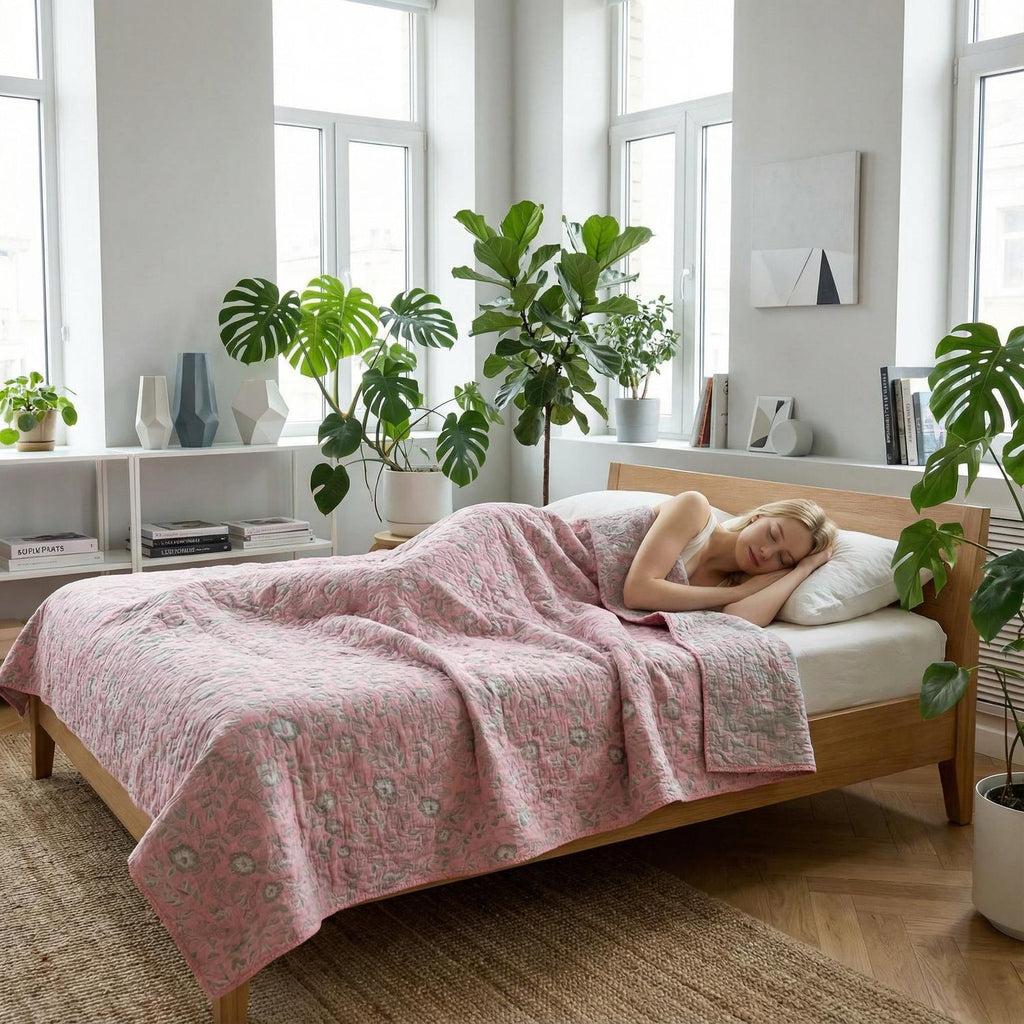 Blomstret Stribet Bomuldsgaze Tæppe Dekorativt Kastetæppe