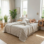 Blomstret Stribet Bomuldsgaze Tæppe Dekorativt Kastetæppe