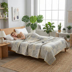 Blomstret Stribet Bomuldsgaze Tæppe Dekorativt Kastetæppe