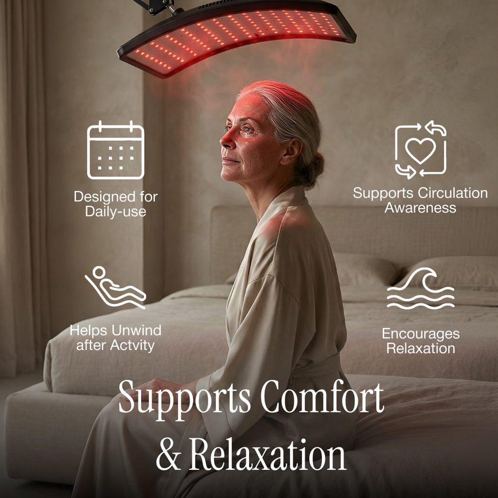 Lampa podłogowa LumiThera Flex Pro do terapii światłem czerwonym – regulowany statyw i odłączany system ogrzewania