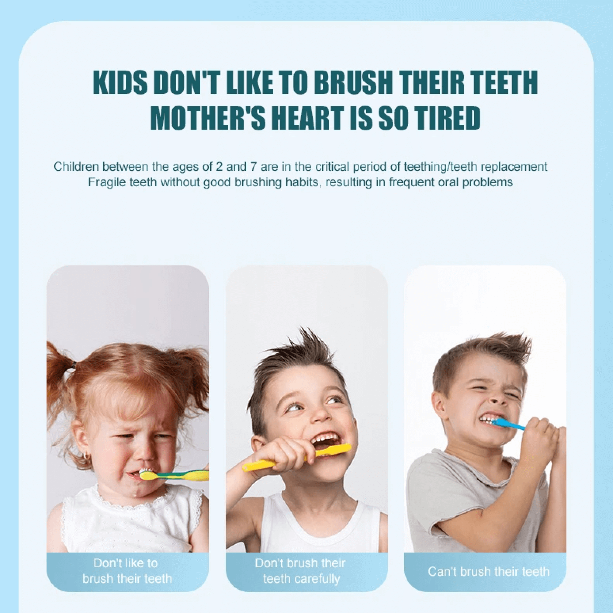 LittlePure U-formet elektrisk tandbørste til spædbørn med batteri