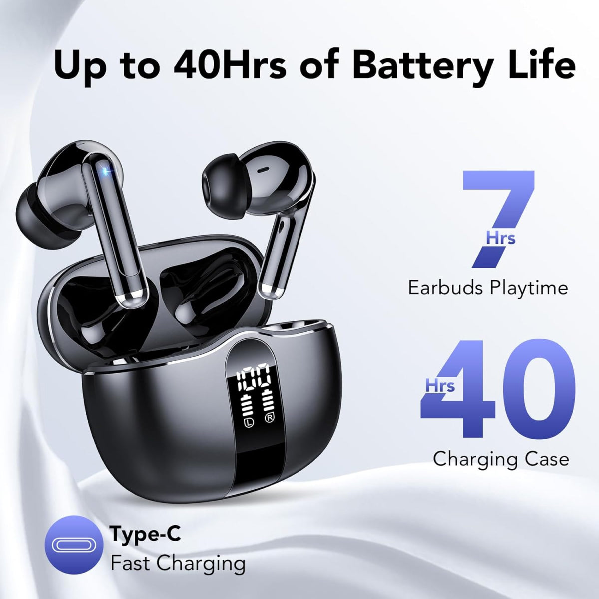 VeroPulse Fon Telinga IPX7 Bluetooth Pembatalan Bunyi, Hayat Bateri 52 Jam