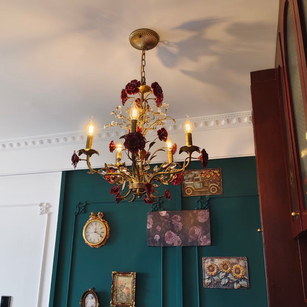 フランス田舎風のバラの吊り灯籠 アンティーク天井照明