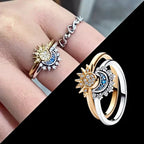 Anillo de cristal plateado Lunara Celestial con luna y sol para estilo llamativo