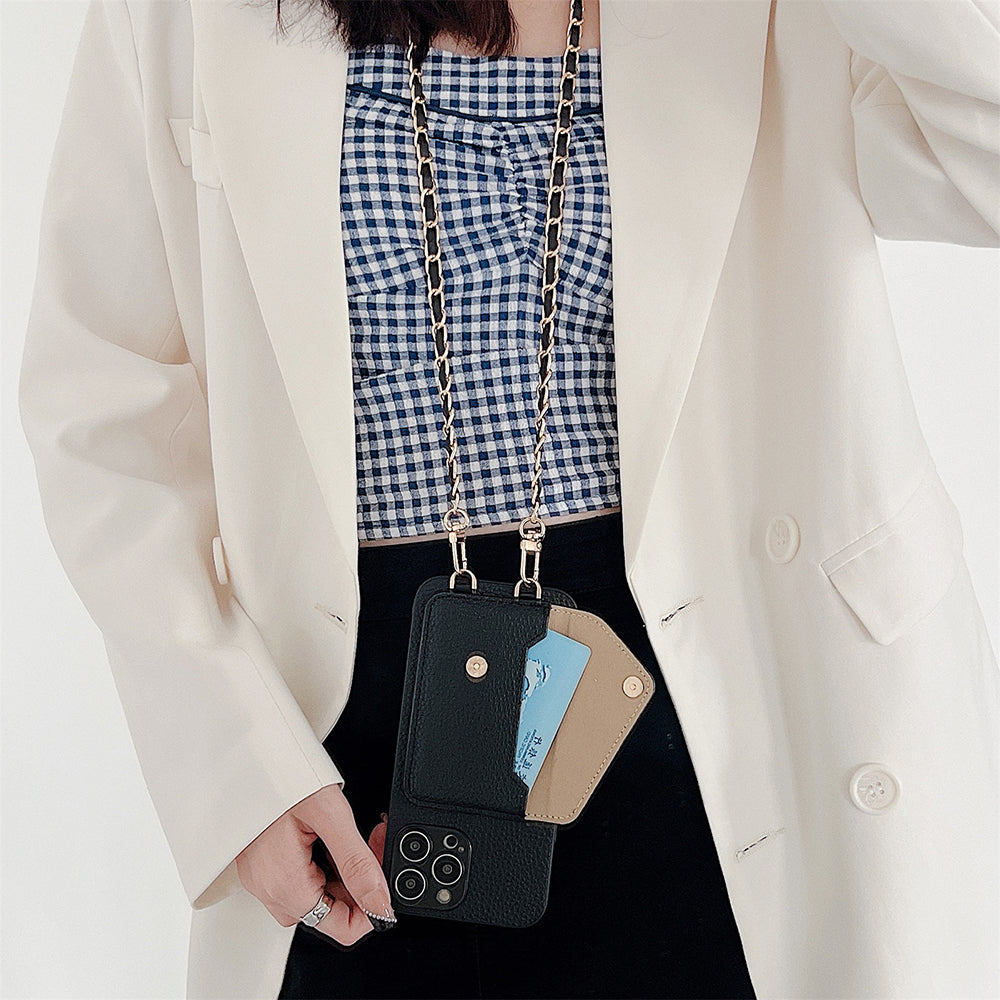 Custodia portafoglio Celeste per iPhone con scomparti per carte, ideale per professionisti impegnati