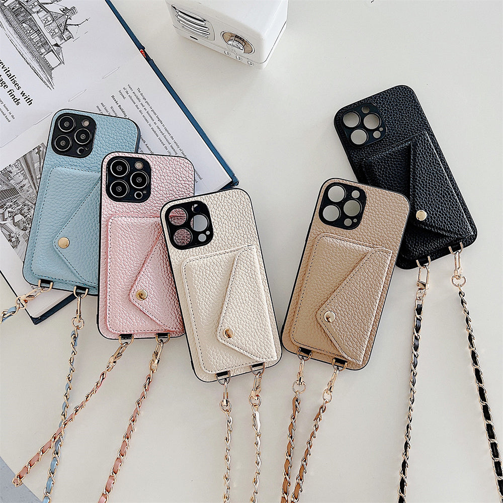 Custodia portafoglio Celeste per iPhone con scomparti per carte, ideale per professionisti impegnati