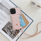 Custodia portafoglio Celeste per iPhone con scomparti per carte, ideale per professionisti impegnati
