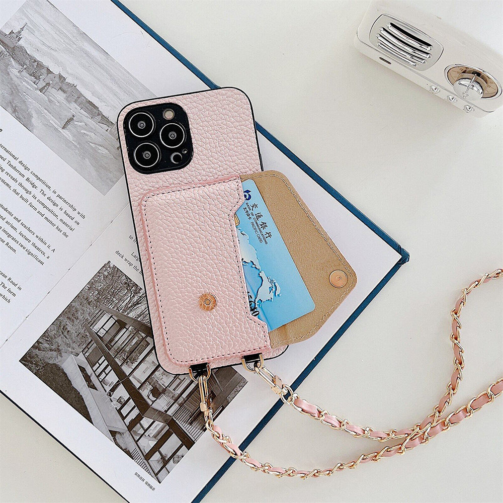 Custodia portafoglio Celeste per iPhone con scomparti per carte, ideale per professionisti impegnati