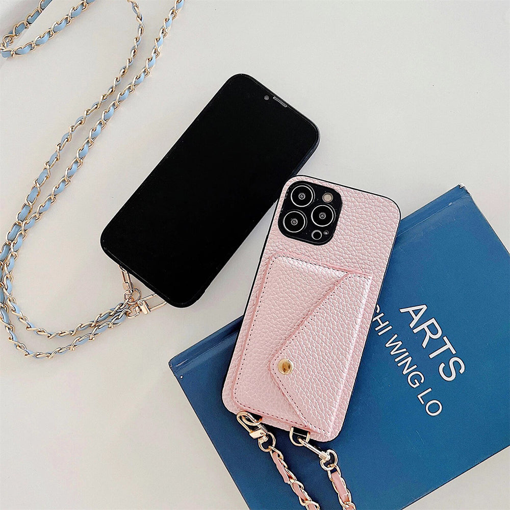 Custodia portafoglio Celeste per iPhone con scomparti per carte, ideale per professionisti impegnati
