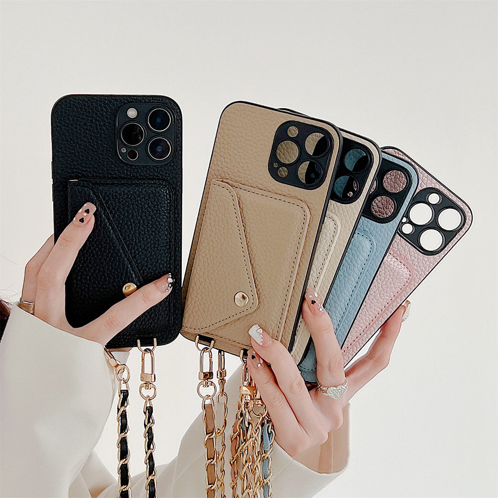Custodia portafoglio Celeste per iPhone con scomparti per carte, ideale per professionisti impegnati