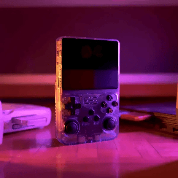 Retro håndholdt spillkonsoll med HD-skjerm og USB-lading