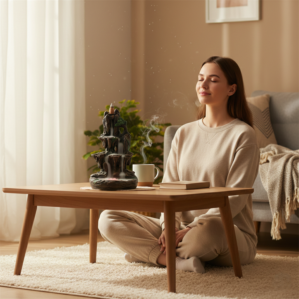 Røkelsesholder med fjellandskap i harpiks til hjemmeinnredning