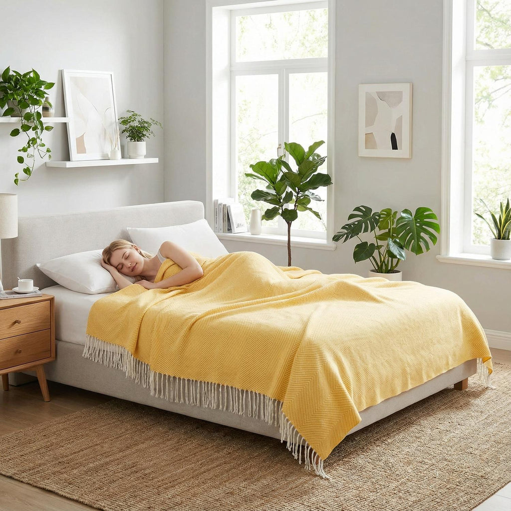 幾何学模様の房飾り付き毛布 おしゃれな居間の装飾用