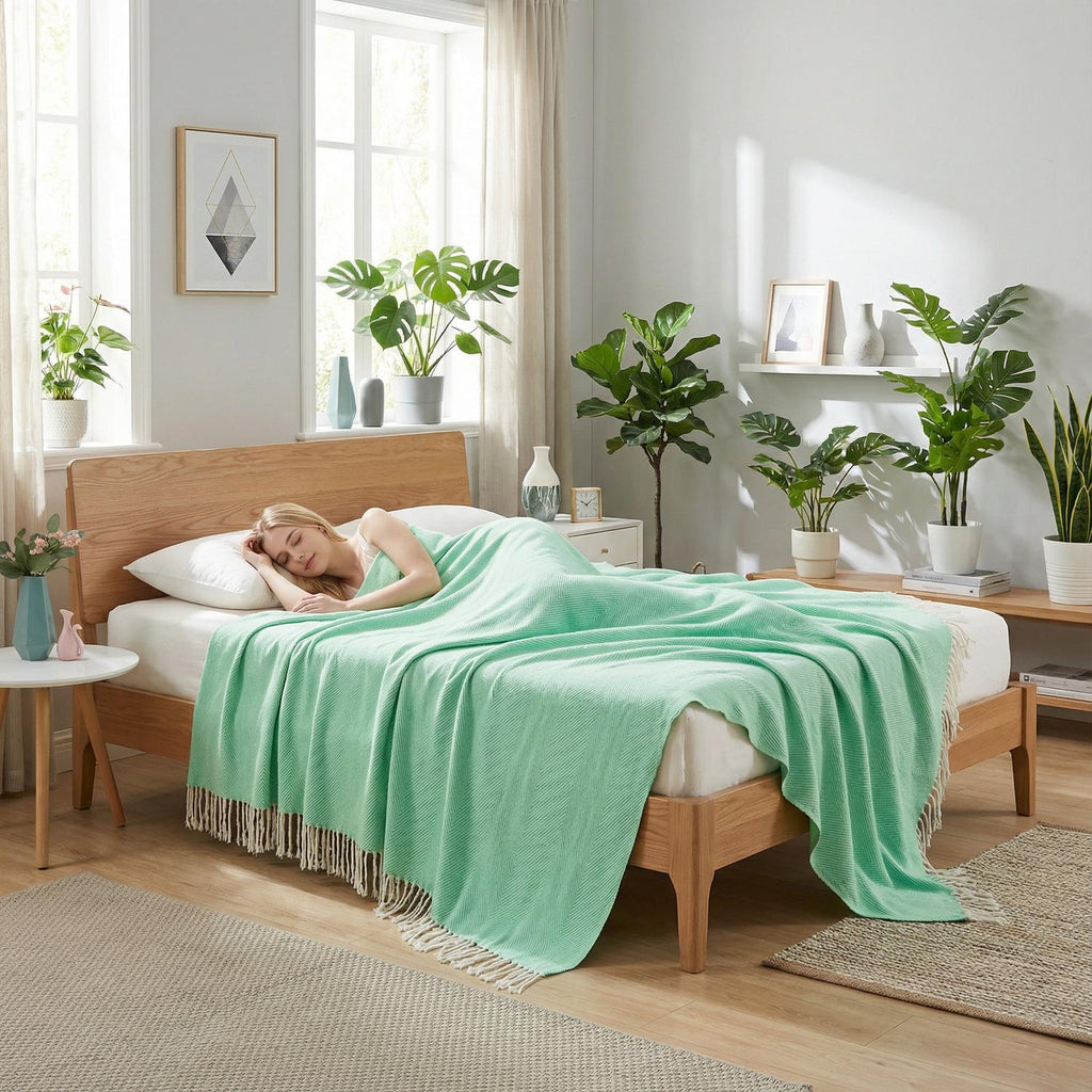 幾何学模様の房飾り付き毛布 おしゃれな居間の装飾用