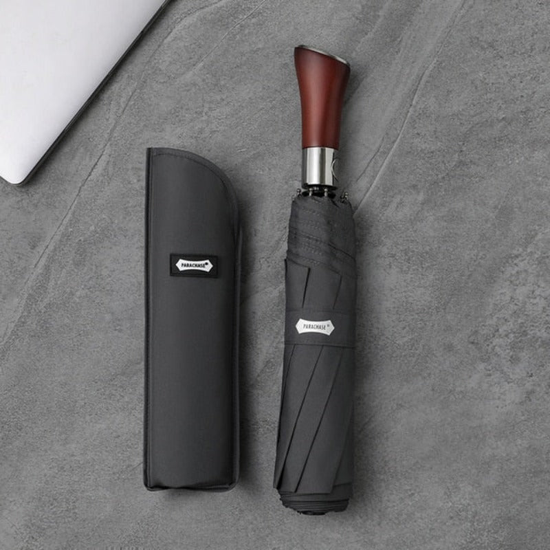 LumaLeaf automatický deštník s elegantní dřevěnou rukojetí