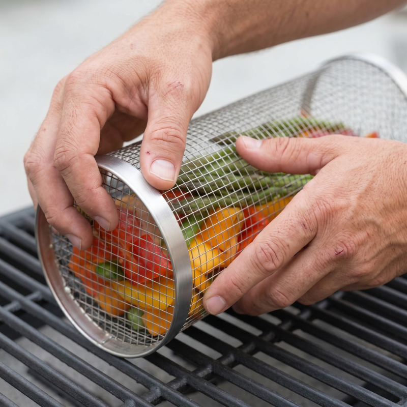Stainless Steel Grill Basket Set Of 2 With Twist Lock For Easy Grilling