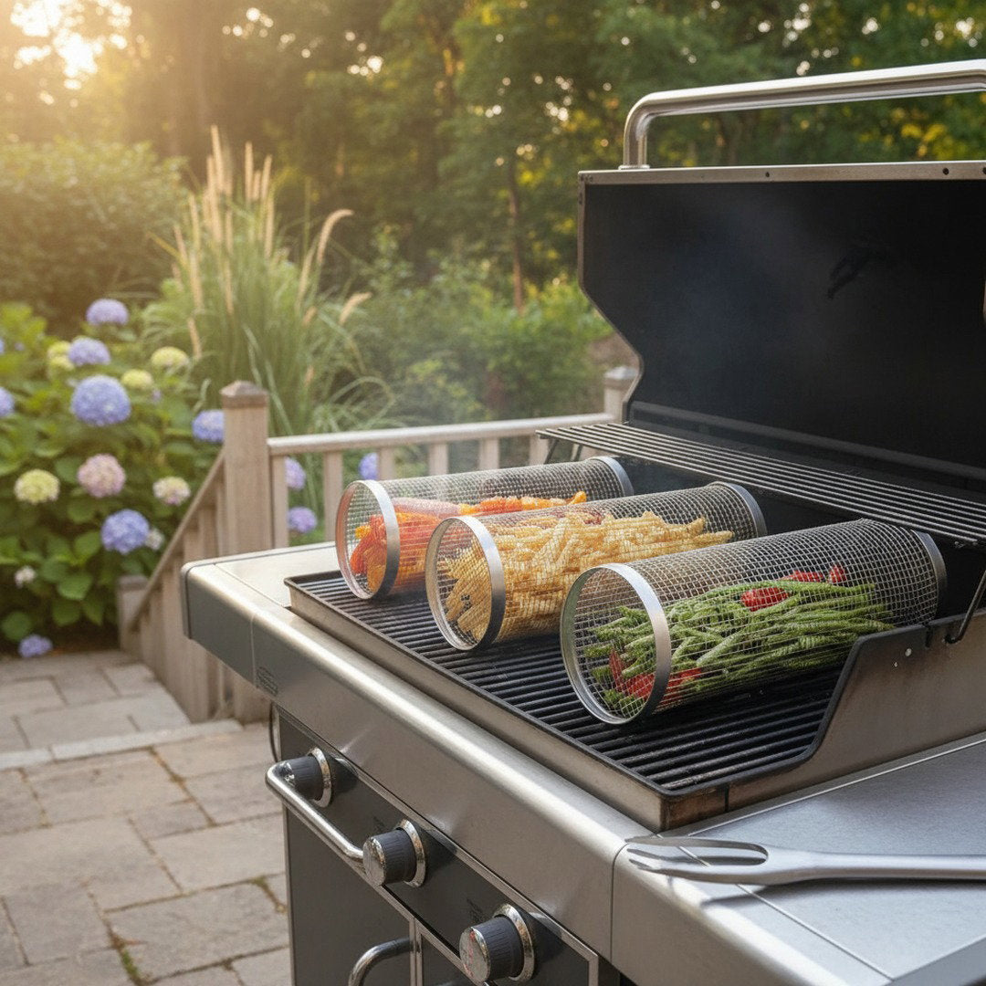 Stainless Steel Grill Basket Set Of 2 With Twist Lock For Easy Grilling
