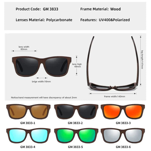 UV400 Lensli Timbergrain Polarize Ahşap Güneş Gözlüğü