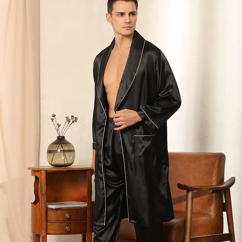 Men's Satin Robe Ensemble For Comfort On Quiet Evenings