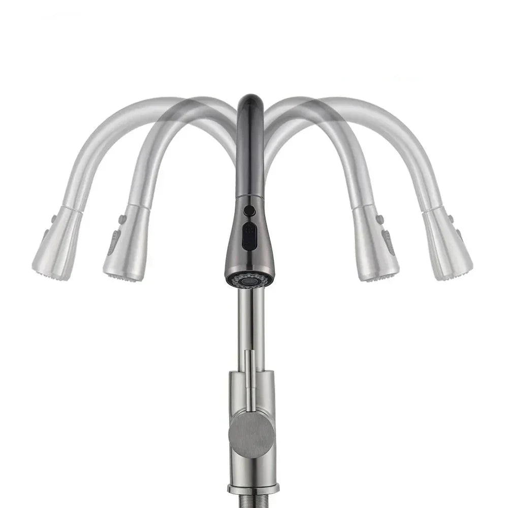 Robinet de cuisine AeroFlex avec bec flexible nickel brossé