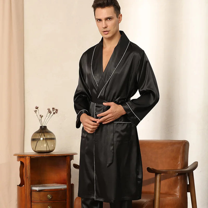 Men's Satin Robe Ensemble For Comfort On Quiet Evenings