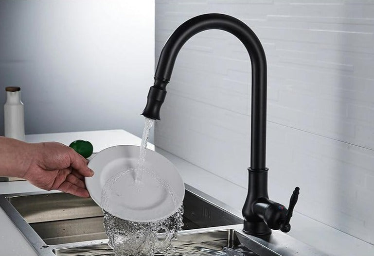 Rubinetto da cucina in bronzo rustico con controllo touch e bocca estraibile