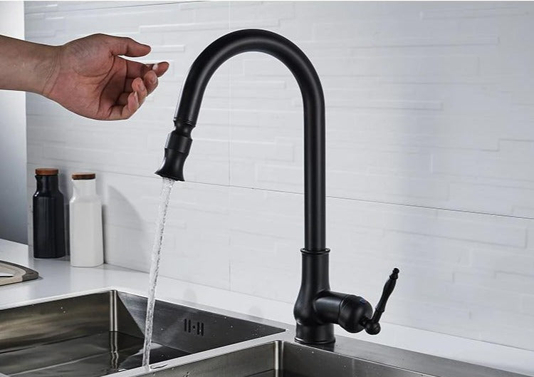 Rubinetto da cucina in bronzo rustico con controllo touch e bocca estraibile