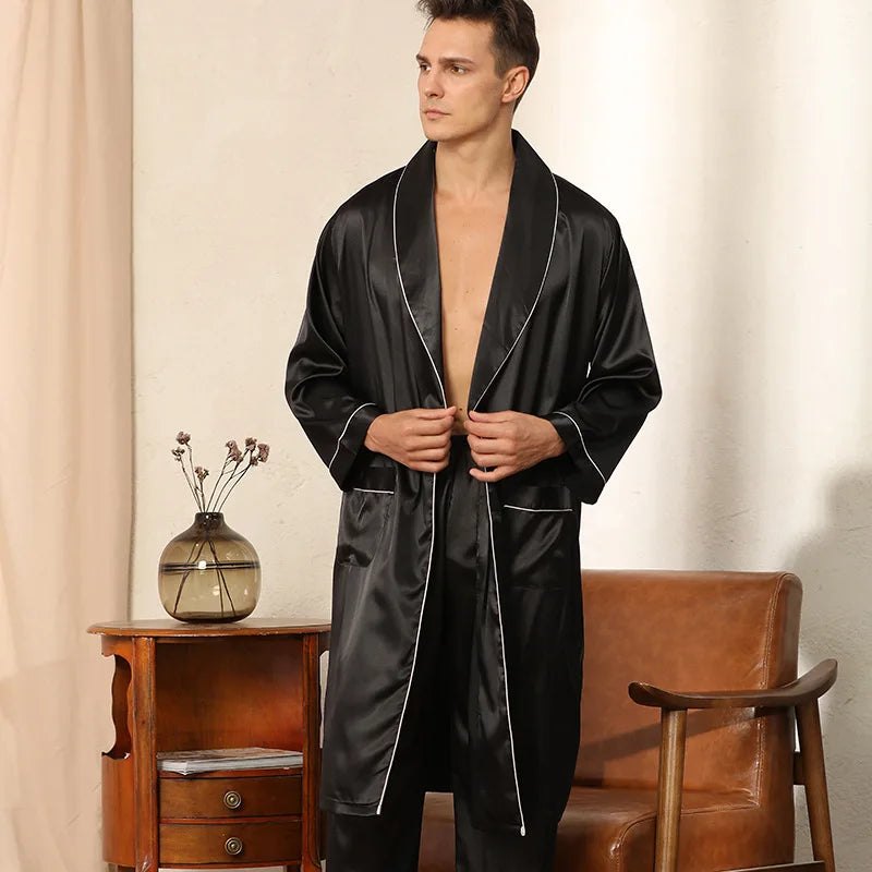 Men's Satin Robe Ensemble For Comfort On Quiet Evenings