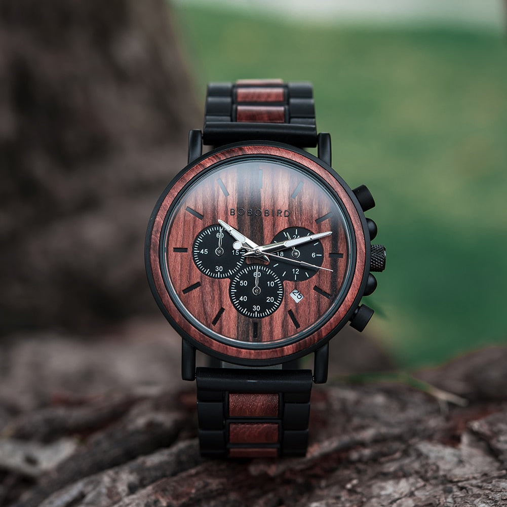 TimberLuxe Houten Horloge 3ATM Met Inclusief Cadeauverpakking Waterbestendig Voor Heren