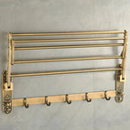Aluminum Foldable Towel Rack With Hooks And Double Shelf