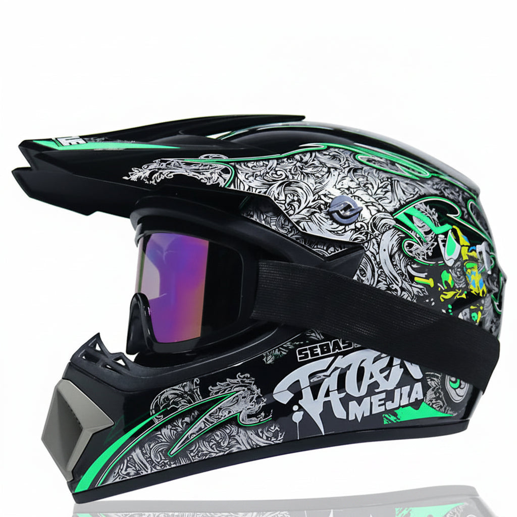 Topi keledar Motokros Remaja Bertauliah DOT dengan Cermin Mata