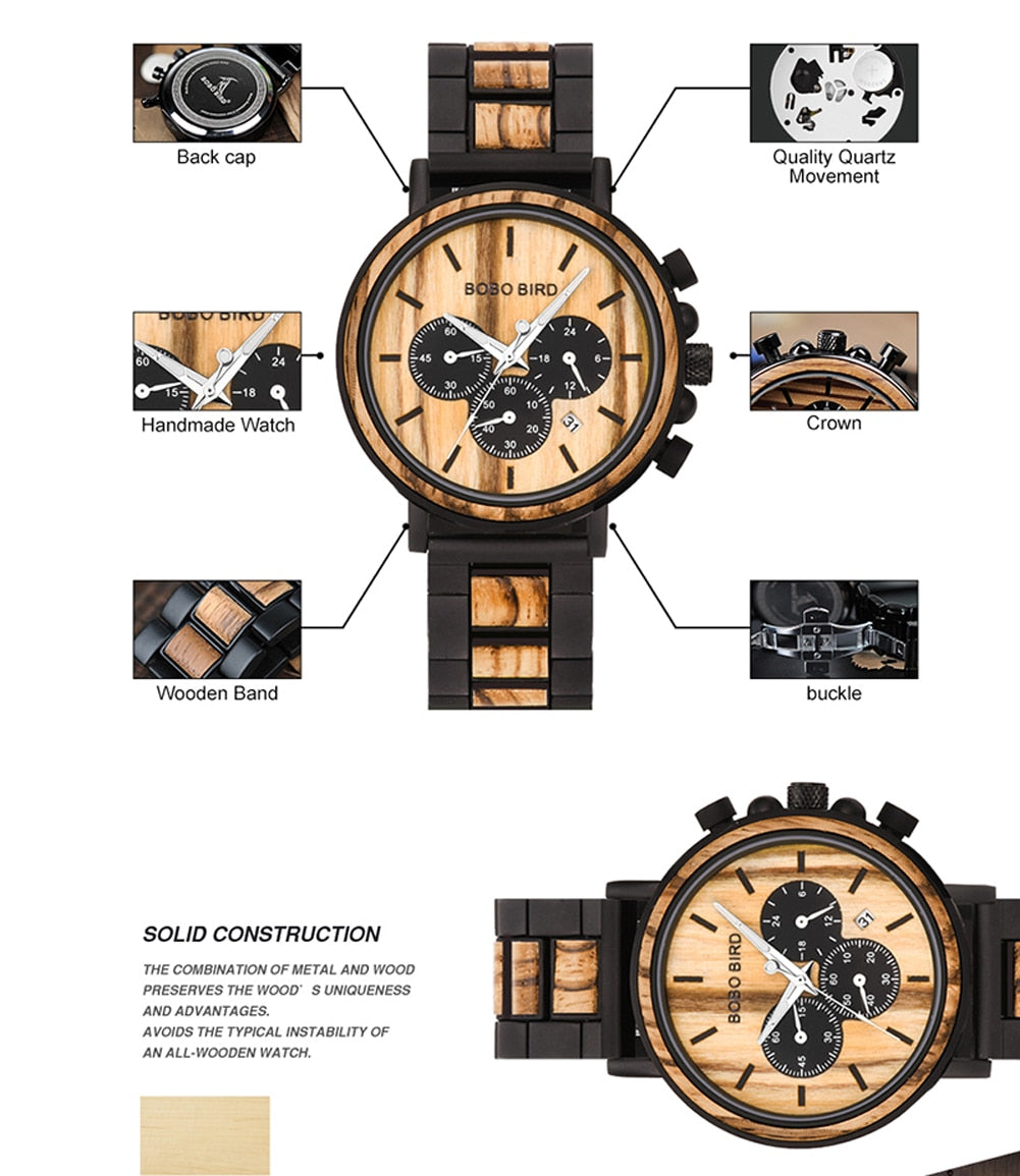 TimberLuxe Houten Horloge 3ATM Met Inclusief Cadeauverpakking Waterbestendig Voor Heren