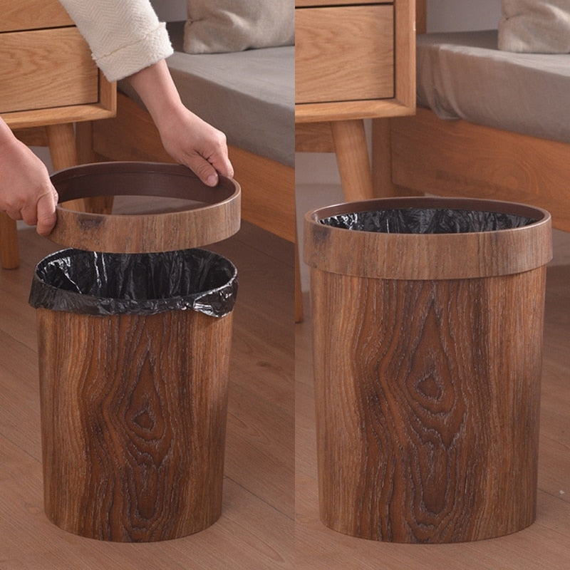 Elegant Retro Wood Grain Trash Can