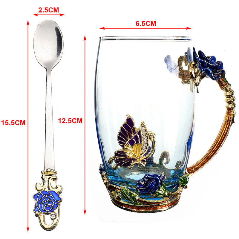 Juego de tazas de cristal Lyria para té con seis cucharas de cristalería