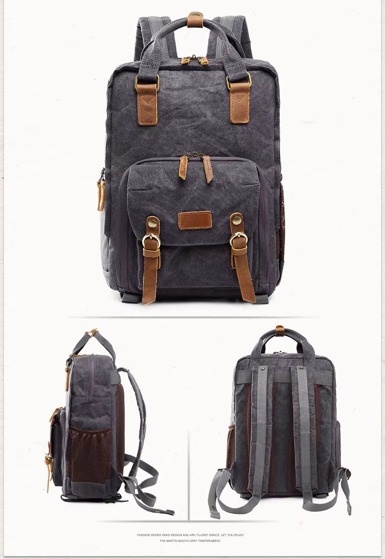 NovaVoyage Camera Backpack With Waxed Canvas For Travel And Photo Gear