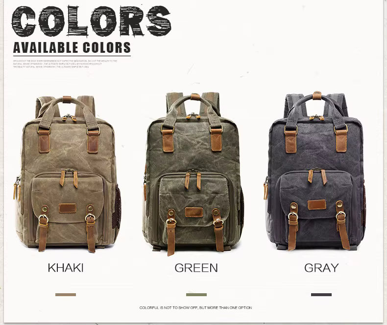 NovaVoyage Camera Backpack With Waxed Canvas For Travel And Photo Gear
