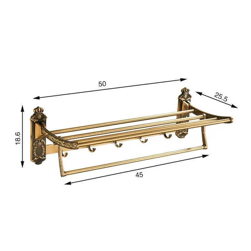 Aluminum Foldable Towel Rack With Hooks And Double Shelf