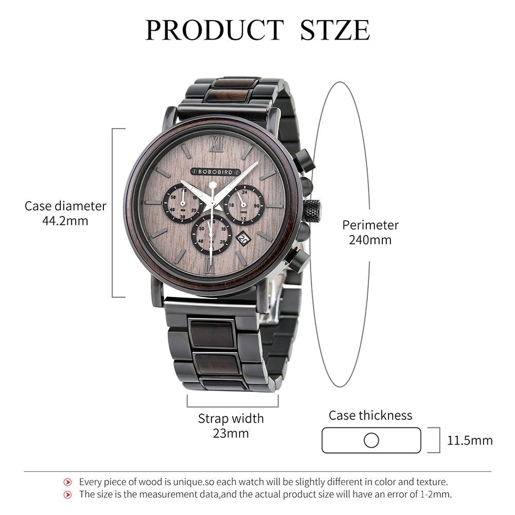 TimberLuxe Houten Horloge 3ATM Met Inclusief Cadeauverpakking Waterbestendig Voor Heren