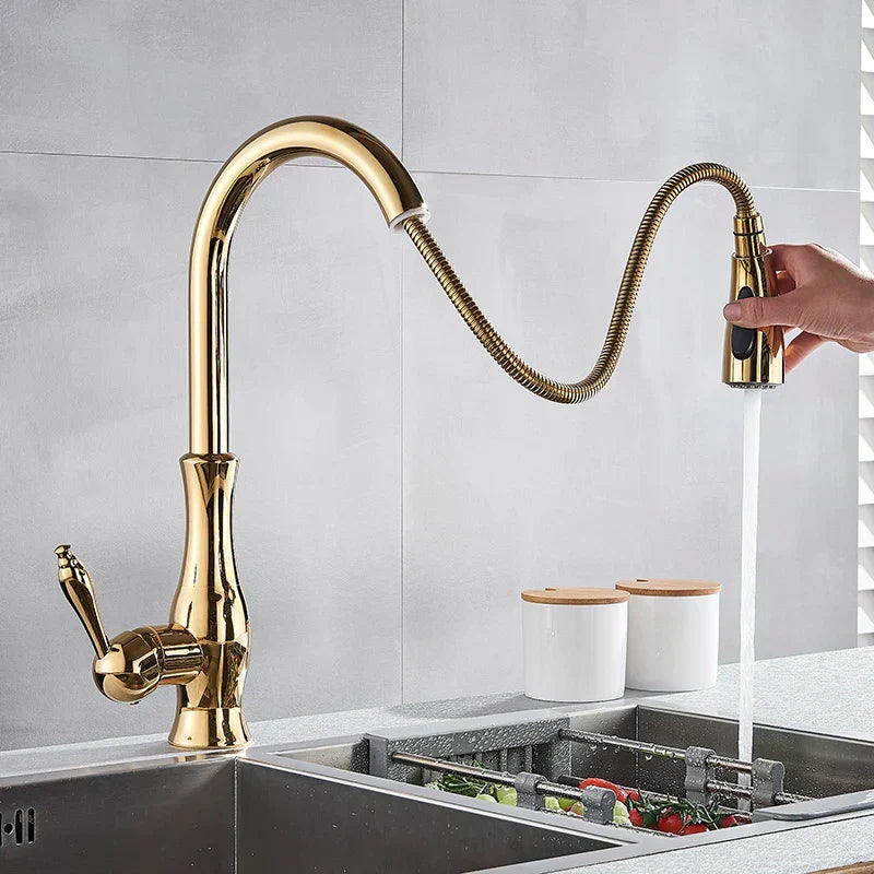 LumaGleam Gold Kitchen Faucet With Pull Out Sprayer