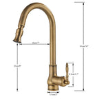 Norelle Antique Brass Swivel Kitchen Faucet With Black