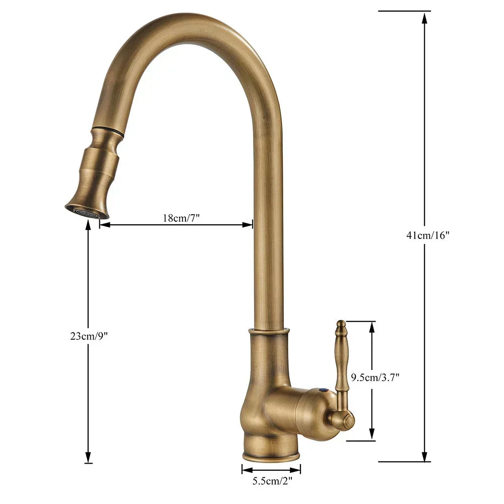 Norelle Antique Brass Swivel Kitchen Faucet With Black