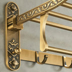 Aluminum Foldable Towel Rack With Hooks And Double Shelf