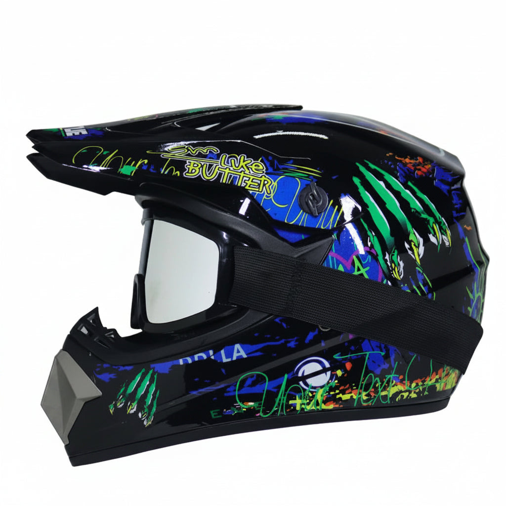 Topi keledar Motokros Remaja Bertauliah DOT dengan Cermin Mata