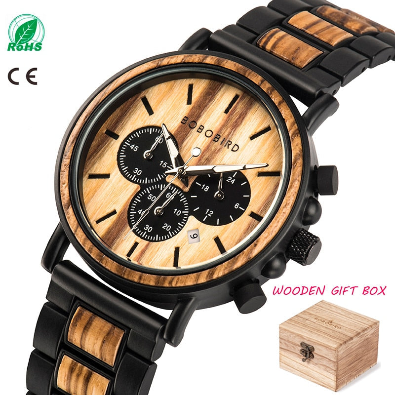 TimberLuxe Houten Horloge 3ATM Met Inclusief Cadeauverpakking Waterbestendig Voor Heren