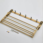 Aluminum Foldable Towel Rack With Hooks And Double Shelf
