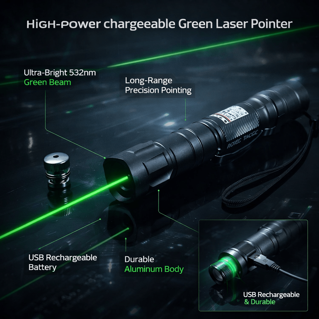 Puntatore Ricaricabile USB con Laser Verde per Lunga Distanza Potente