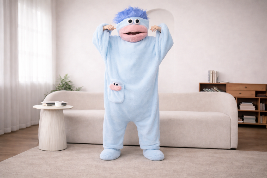 Monster Onesie Pajama Set With Oversized Comb And Matching Slippers