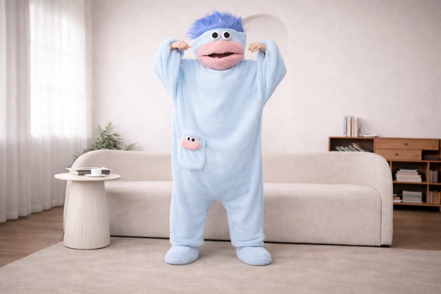 Monster Onesie Pajama Set With Oversized Comb And Matching Slippers